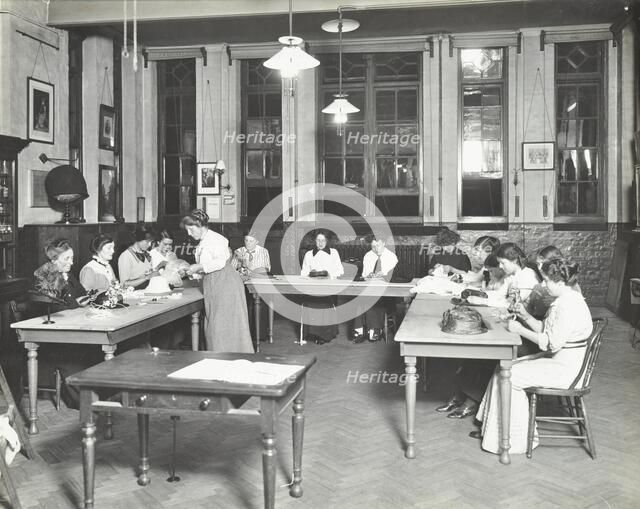 Millinery class, Ackmar Road Evening Institute for Women, London, 1914.  Artist: Unknown.