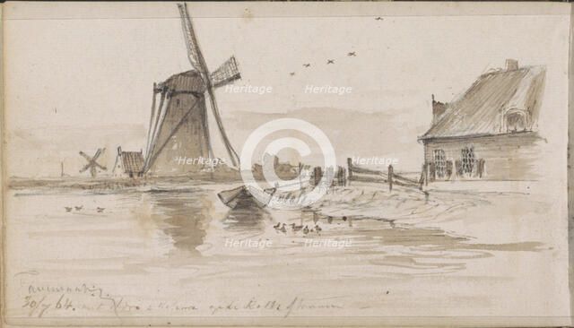 Mills and houses on the Rotte, 1864. Creator: Johannes Tavenraat.