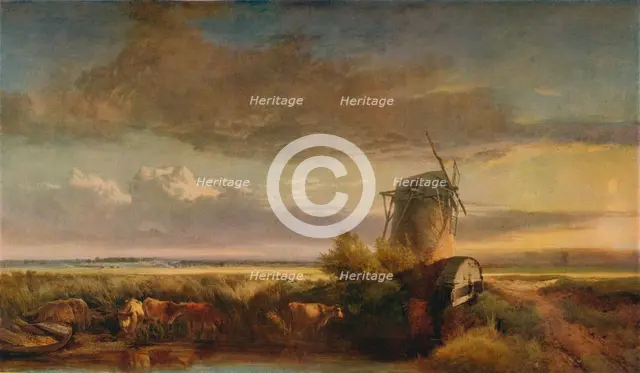 'Mills on the Fens', c1853. Artist: Henry Bright.