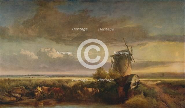 'Mills on the Fens', c1853. Artist: Henry Bright.