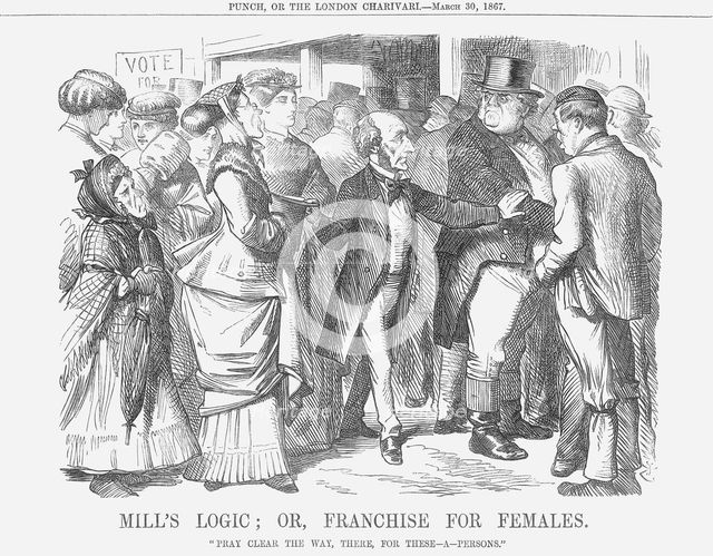 'Mills' Logic; or, Franchise for Females', 1867. Creator: John Tenniel.