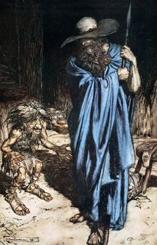 Mime and the Wanderer 1924. Creator: Arthur Rackham