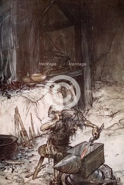 'Mime at the anvil', 1924.  Creator: Arthur Rackham.