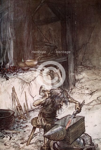 'Mime at the anvil', 1924.  Creator: Arthur Rackham.