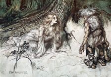 Mime finds the mother of Siegfried in the forest 1924. Creator: Arthur Rackham