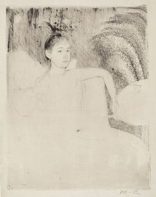 Mimi Holding a Japanese Fan, c. 1889. Creator: Mary Cassatt