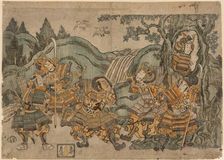 Minamoto no Yoritomo Hiding in a Tree, c. 1758. Creator: Torii Kiyoshige