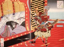 Minamoto no Yoshitsune Rescuing Kenrei Mon'in during the Battle of Dannoura, 1889. Creator: Tsukioka Yoshitoshi