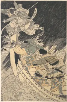 Minamoto Yoshitsune and His Retainer, the Monk Benkei..., late 18th century. Creator: Kitao Masayoshi
