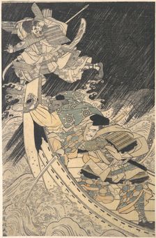 Minamoto Yoshitsune and His Retainer, the Monk Benkei..., late 18th century. Creator: Kitao Masayoshi