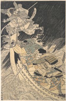 Minamoto Yoshitsune and His Retainer, the Monk Benkei..., late 18th century. Creator: Kitao Masayoshi