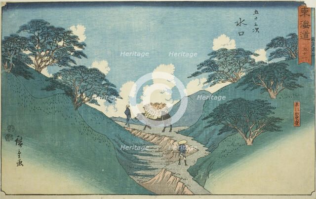 Minakuchi: The Beautiful Pine Trees at Mount Hiramatsu (Minakuchi, Hiramatsuyama bis..., c. 1847/52. Creator: Ando Hiroshige.