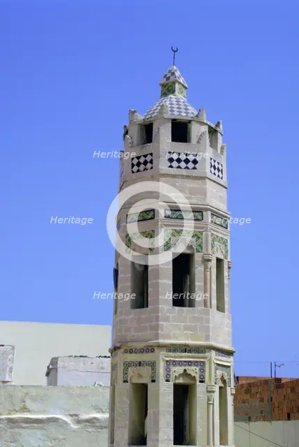 Minaret, Zakkak Madresa, Sousse, Tunisia.  Creator: Vivienne Sharp.