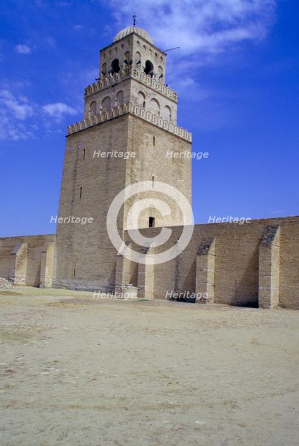Minaret of the Great Mosque, Kairouan, Tunisia.  Creator: Vivienne Sharp.