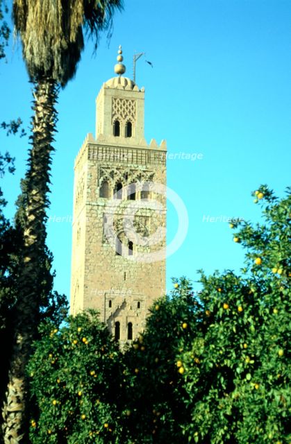 Minaret of the Koutoubia Mosque, Marakesh, Morocco. Creator: Vivienne Sharp.