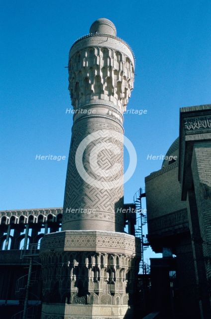 Minaret of the Suq al Ghazal Mosque, Baghdad, Iraq, 1977. Creator: Vivienne Sharp.