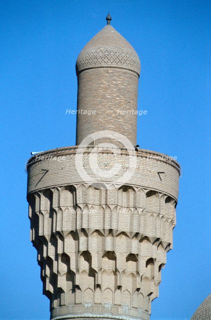 Minaret of the Suq al Ghazal Mosque, Baghdad, Iraq, 1977. Creator: Vivienne Sharp.
