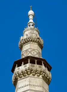 Minaret of Qait Bey, Umayyad Mosque or Great Mosque of Damascus, built in 1488, 2001. Creator: LTL