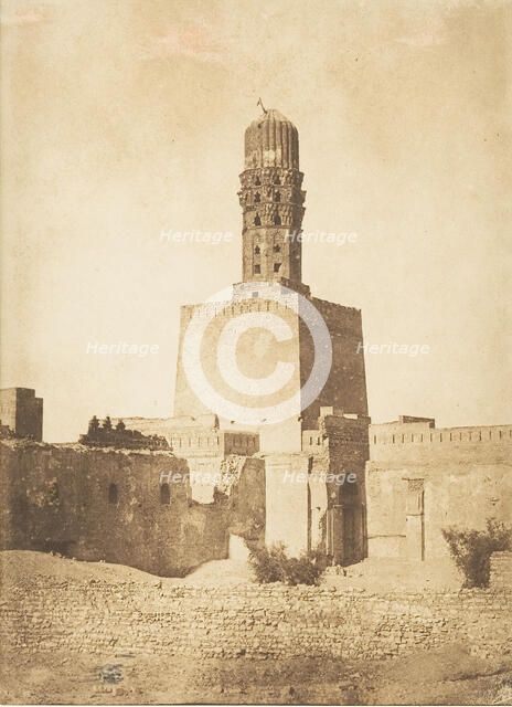 Minaret oriental de la Mosquée du Khalif Hakem, au Kaire, December 27, 1849. Creator: Maxime du Camp.