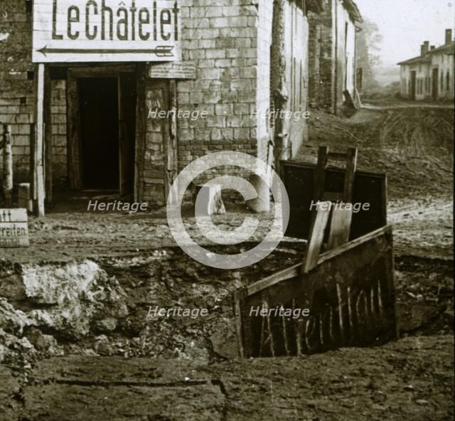 Mined crossroads, Le Chatelet, France, c1914-c1918. Artist: Unknown.