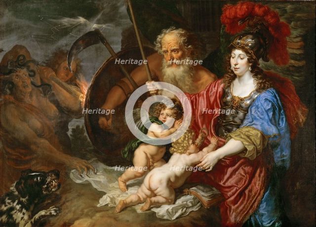 Minerva and Saturn protecting Art and Science from Envy and Falsehood.