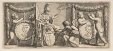 Minerva and the Arms of François Sublet de Noyers Painted by the Geniu..., mid to late 17th century. Creator: Abraham Bosse