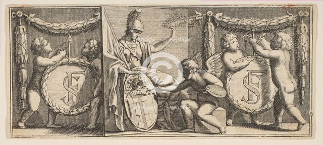 Minerva and the Arms of François Sublet de Noyers Painted by the Geniu..., mid to late 17th century. Creator: Abraham Bosse.
