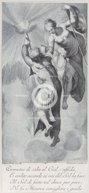 Minerva assisting Prometheus as he attempts to scale the heavens, 1756. Creators: Bartolomeo Crivellari, Gabriel Söderling.