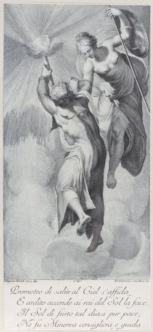 Minerva assisting Prometheus as he attempts to scale the heavens, 1756. Creators: Bartolomeo Crivellari, Gabriel Söderling