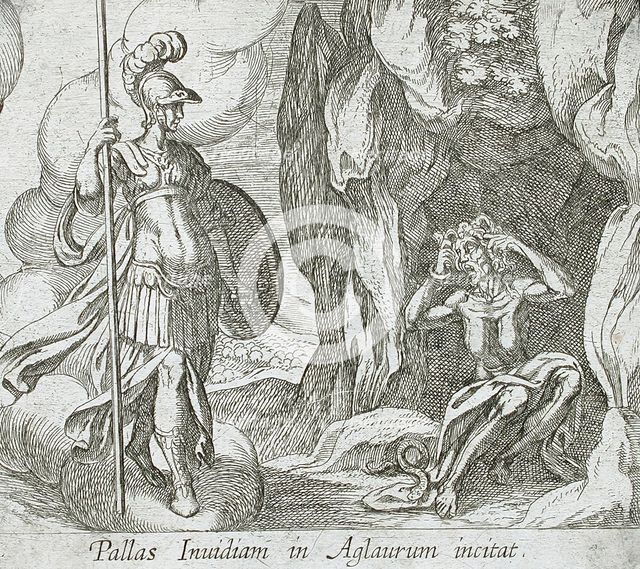 Minerva at Envy's Cave, published 1606. Creators: Antonio Tempesta, Wilhelm Janson.
