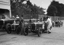 Minerva, Austin and Alvis at the start of an Inter-Club Meeting, Brooklands, 20 June 1931. Artist: Bill Brunell