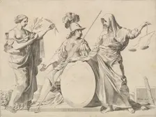 Minerva Flanked by Peace and Justice (Armoiries de Gallard et de Mesmes). Creator: Claude Mellan