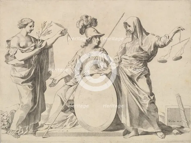 Minerva Flanked by Peace and Justice (Armoiries de Gallard et de Mesmes). Creator: Claude Mellan.