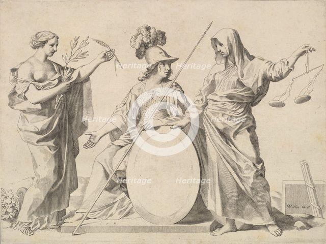 Minerva Flanked by Peace and Justice (Armoiries de Gallard et de Mesmes). Creator: Claude Mellan.