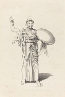 Minerva, From a Bronze by Daedalus, published 1829. Creator: W Walton
