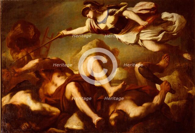 Minerva in the fight against Gigantes. Artist: Giordano, Luca (1632-1705)