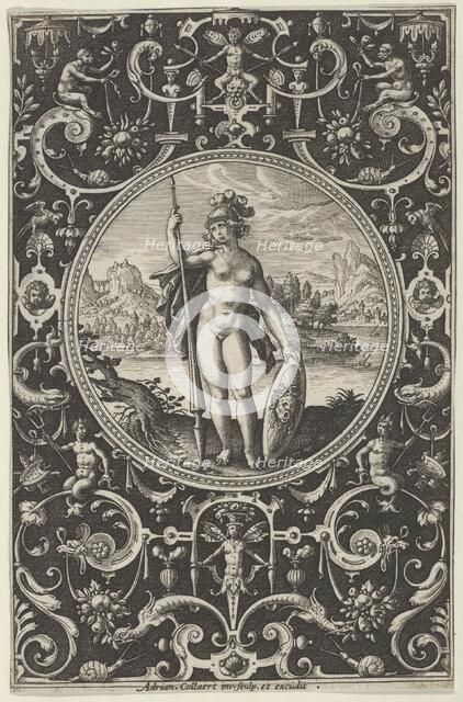 Minerva in a Decorative Frame with Grotesques, from the Judgment of Paris, c1580-1600. Creator: Adriaen Collaert.