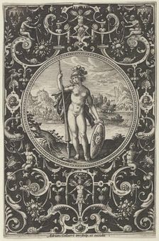 Minerva in a Decorative Frame with Grotesques, from the Judgment of Paris, c1580-1600. Creator: Adriaen Collaert
