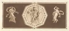 Minerve assisse dans un octagone décoratif, avec une figure à gauche et à doroite (la Nuit..., 1784. Creator: Jean Jacques Lagrenee