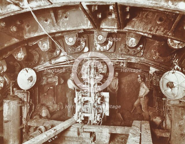 Miners at work on the construction of the Rotherhithe Tunnel, Bermondsey, London, February 1907. Artist: Unknown.