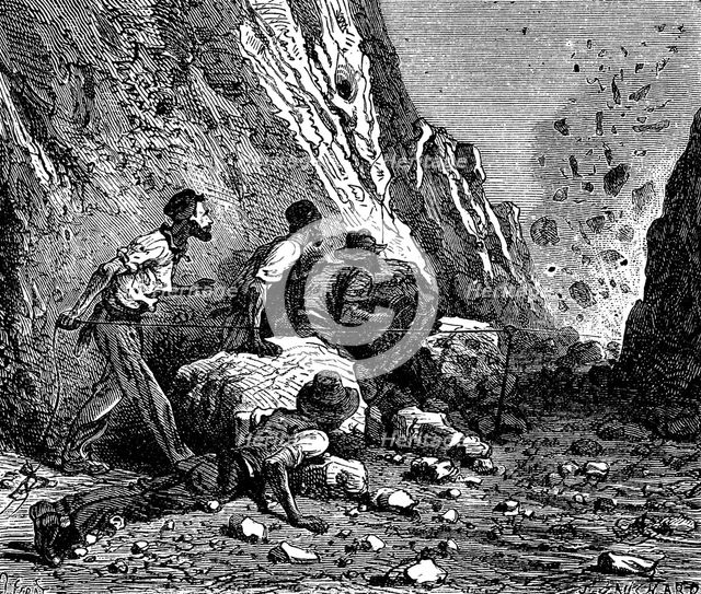 Miners blasting, 1879.  Creator: Anon.