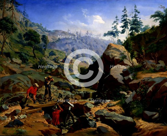 Miners in the Sierras, 1851-1852. Creators: Charles Christian Nahl, August Wenderoth.