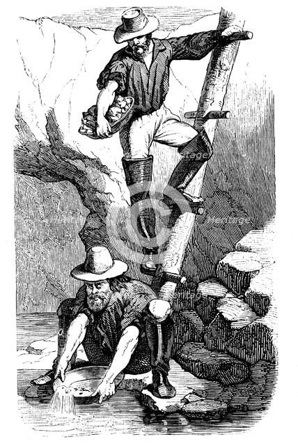 Miners panning for gold during the Californian Gold Rush, 1849. Artist: Unknown