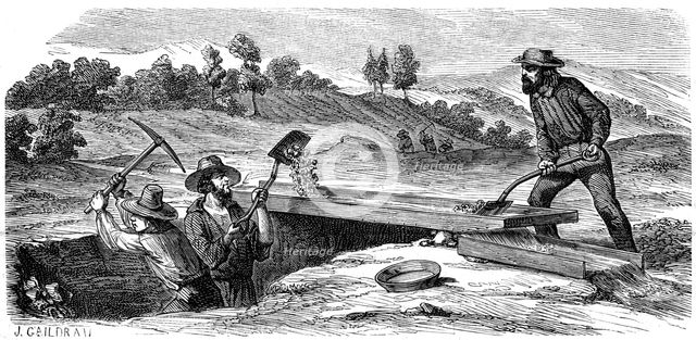 Miners washing for gold in the Californian gold fields, 1853. Artist: Unknown