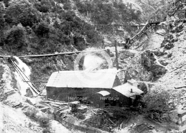Mining in New Zealand - Achilles Gold-Fields, Limited: Thirty-Stamp Mill...and ore feeders, 1895. Creator: George Meisenbach.