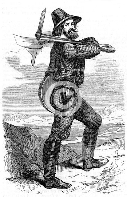 Mining prospector in the Californian gold fields, 1853. Artist: Unknown