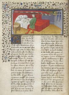 Miniature of Nectanebus practicising the enchantments of Olympias, who lies in bed, c1420. Creator: Unknown