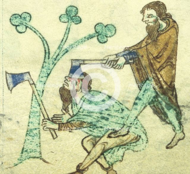 Miniature of one man killing another with his axe, c1220.  Creator: Unknown.