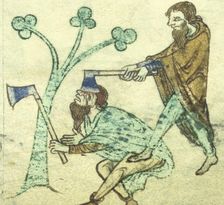 Miniature of one man killing another with his axe, c1220. Creator: Unknown