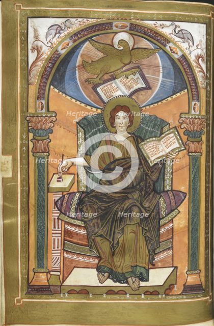 Miniature of an Evangelist portrait of John, 1st quarter of the 9th century.  Creator: Unknown.